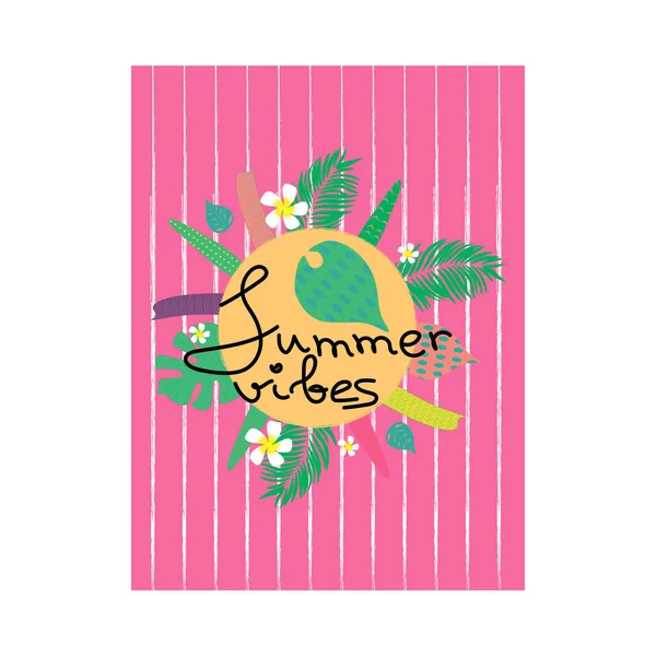 Sommer Tropischen Poster Vektor Illustration Mit Handgeschriebenen Schriftzug Text Sommer — Stockvektor