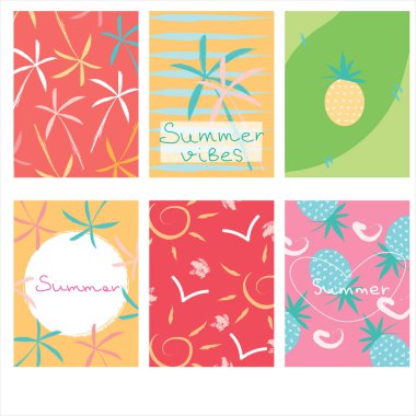 El çizimi yaz posterleri vektör illüstrasyonu