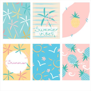 El çizimi yaz posterleri vektör illüstrasyonu