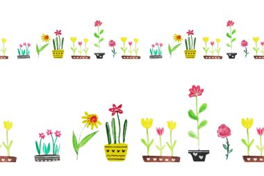 suluboya çiçekler kusursuz sınır. Çiçeksel dekoratif pürüzsüz kenar