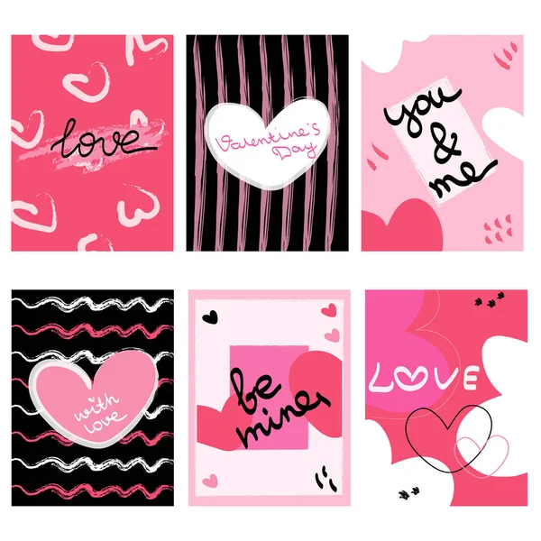 Set Love Romantic Posters Abstract Design Valentine Day Greeting Cards — 스톡 벡터