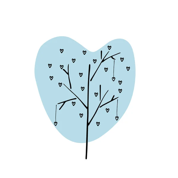 Älskar Träd Illustration Klotter Stil Vektor Träd Med Hjärtan Dekorativa — Stock vektor