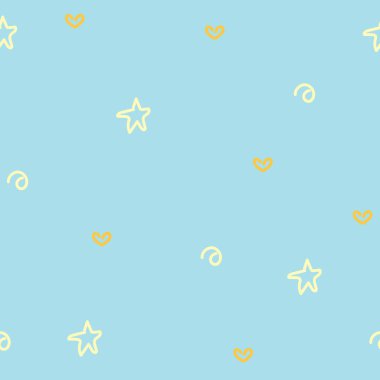 Romantik arka plan, tatlı kalpler arka plan vektörünü sever. kalpler ve yıldızlar mavi, kusursuz desen üzerinde.