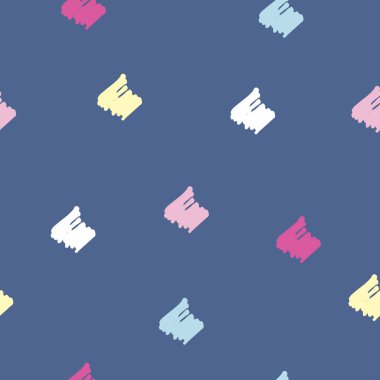 Soyut el çizimi şekilsiz desen vektörü. 2020 model klasik mavi arka planda renkli şekiller. Tekstil, kumaş, duvar kağıdı ve ambalaj için soyut arkaplan