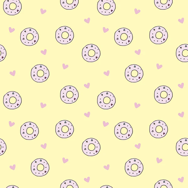 Donuts Seamless Pattern Doodle Style Vector Сладкие Вкусные Пончики Фон — стоковый вектор