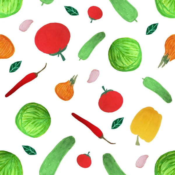 Gouache Handgezeichnetes Gemüse Nahtloses Muster Bio Gemüse Nahtlose Muster Für — Stockfoto