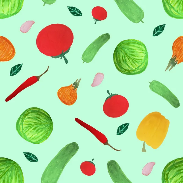 Gouache Verduras Dibujadas Mano Patrón Sin Costura Verduras Orgánicas Patrón — Foto de Stock