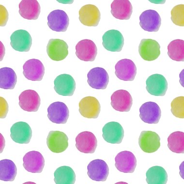 Beyaz arka planda suluboya daireler. Renkli suluboya şekilleri. Tekstil, ambalaj, duvar kağıdı baskısı.