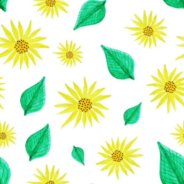 Sonnenblumen Aquarell Nahtloses Muster Sommerdruck Für Textilien Stoffe Textilien Verpackungen — Stockfoto