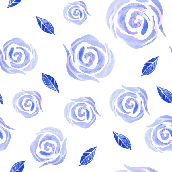 Modrá Růže Akvarel Čmáranice Vzor Květinový Vzor Pro Textil Tkaniny — Stock fotografie