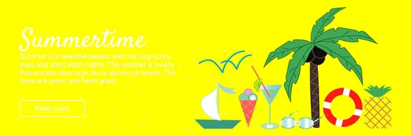 Summertime Horizontal Banners Vetor Ilustração Banner Promoção Mídia Social Para — Vetor de Stock