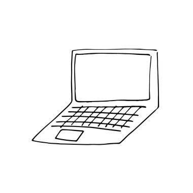 Tek elle çizilmiş defter çizimi vektör biçiminde. Bilgisayar simgesi.