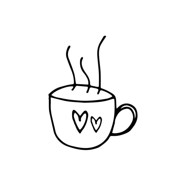 单手绘茶杯 咖啡或可可图以涂鸦风格表示矢量 热饮料图标 舒适的家居元素 — 图库矢量图片