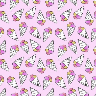 Dondurma suluboya ve çiziksiz desen. Tekstil, kumaş, ambalaj, duvar kağıdı, mutfak ya da kafe tasarımı için lezzetli yaz baskısı