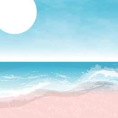 Summer Beach vektör illüstrasyonu. Okyanus ve kum. Güzel yaz arkaplanı.