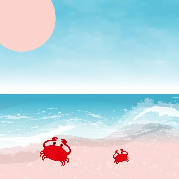 Illustrazione Vettoriale Estate Granchi Carino Sulla Spiaggia Oceano Sabbia Bellissimo — Vettoriale Stock