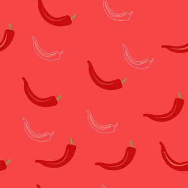 Şili biberleri dikişsiz desen vektörü. Mutfak tekstili, kumaş, ambalaj kağıdı, duvar kağıdı. Meksika ya da İspanyol mutfağı malzemesi.