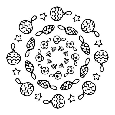 Çocuklar için Noel boyama kitapları. Kış tatilleri karalama tarzında. Küçük detayları içeren stres önleyici renk sayfası.