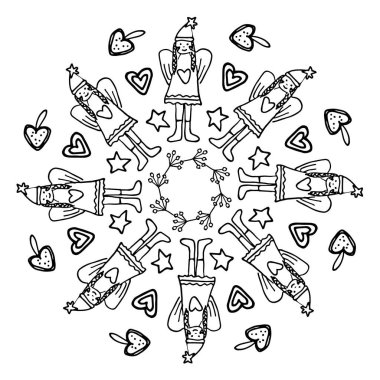 Çocuklar için Noel boyama kitapları. Kış tatilleri karalama tarzında. Küçük detayları içeren stres önleyici renk sayfası.