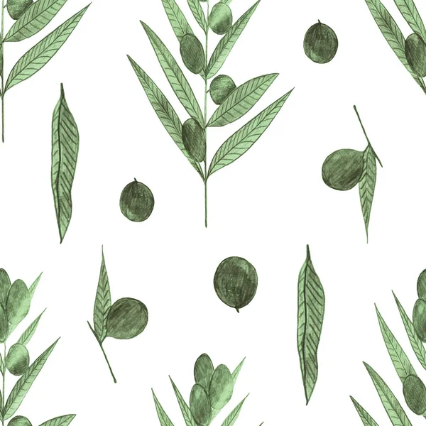 Оливковые Ветви Плавно Рисуются Простым Карандашом Оливковая Печать Текстиля Дизайна — стоковое фото