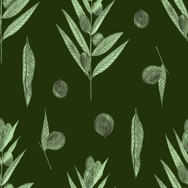 Оливковые Ветви Плавно Рисуются Простым Карандашом Оливковая Печать Текстиля Дизайна — стоковое фото