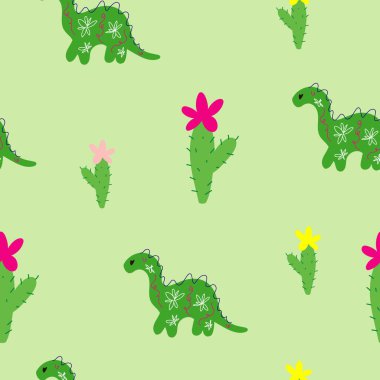Vektör olarak dinazor ile kusursuz desen. Tekstil, kumaş, duvar kağıdı, ambalaj, çocuk modası için bebek baskısı