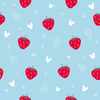 Çilek pürüzsüz desen. Tekstil, kumaş, ambalaj, duvar kâğıdı, giysi, çocuk modası için yaz meyvesi baskısı