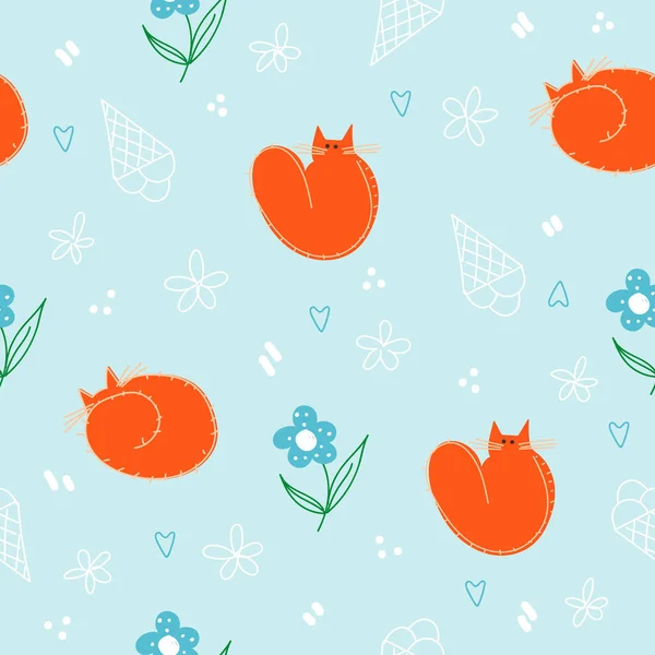 Gatos Rojos Helado Patrón Sin Costuras Lindo Estampado Niños Para — Vector de stock