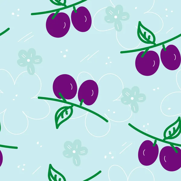Ciruela Frutas Patrón Sin Costuras Impresión Verano Para Ropa Textiles — Vector de stock