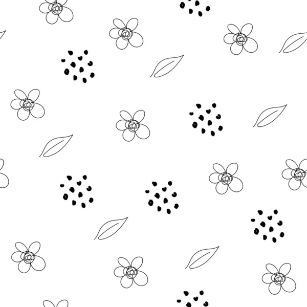 Abstraktní Květinový Vzor Vektoru Květiny Listy Tisknout Černé Bílé Barvě — Stockový vektor