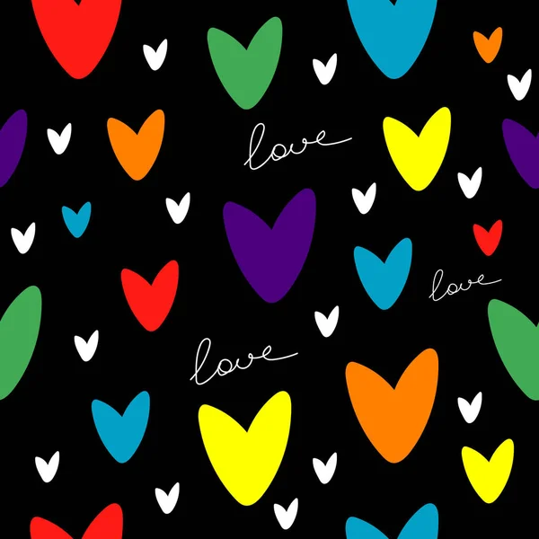 Lgbtカラフルなハートシームレスパターン テキスタイル ファブリック ラッピング 壁紙のための愛のプリント — ストックベクタ