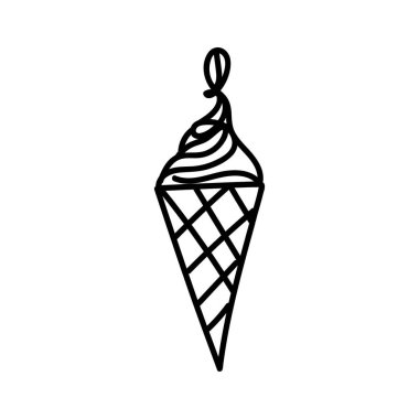 Karalama tarzında tek kişilik dondurma. Tebrik kartları, posterler, çıkartmalar ve mevsimsel tasarım için el çizimi vektör çizimi.