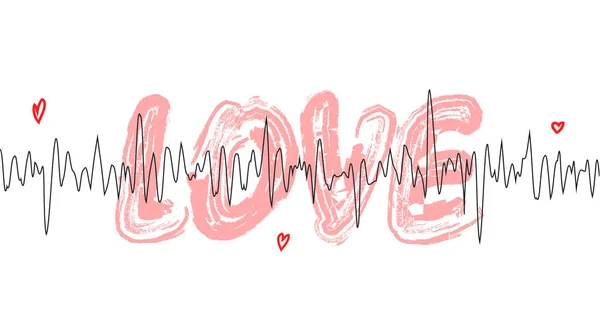 Серце Ється Ритм Кохання Creative Valentines Banner Cardiogram Love Векторний — стоковий вектор