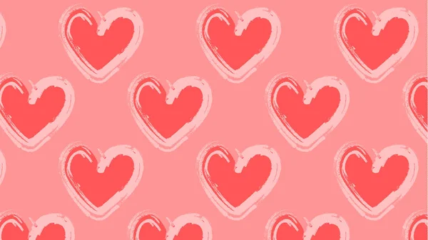 Handbemalte Leidenschaft Herzen Wiederholt Auf Rosa Hintergrund Vorlage Für Valentinen — Stockvektor