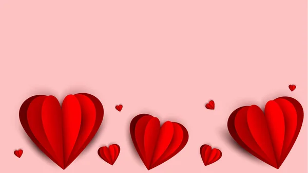 Origami Papieren Harten Geïsoleerd Roze Achtergrond Romantische Valentijnskaarten Banner — Stockvector