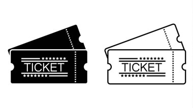 Giriş bileti silueti beyaz arka planda izole edildi. Basit Retro Tasarım. Vektör İllüstrasyonu