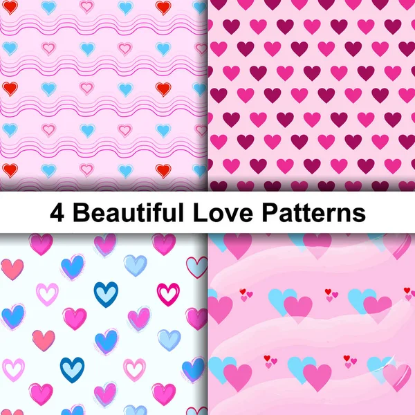 Set of Sweet Love Patterns with Love  Hearts. Wrapping Paper, Fabric or Your Web Design Template. Vector Illustration