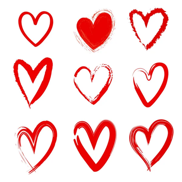 Grunge Hand Painted Love Hearts Isolado Fundo Branco Ilustração Vetorial — Vetor de Stock