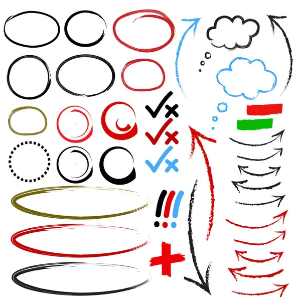 Reihe Von Rahmen Pfeilen Satzzeichen Und Symbolen Die Mit Stift — Stockvektor