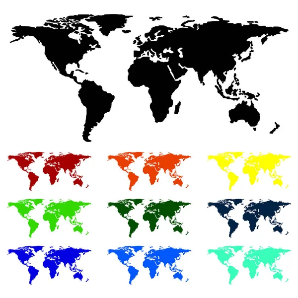 白色背景孤立的世界地图 色彩斑斓 平面设计矢量图解 — 图库矢量图片