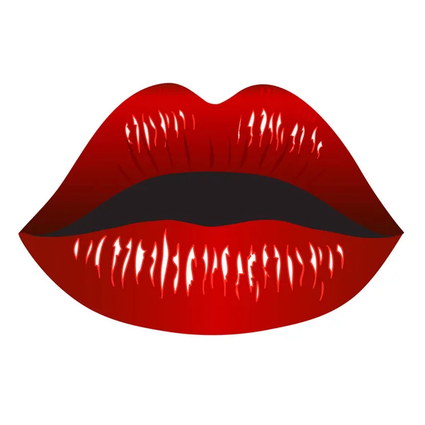Παθιασμένα Κόκκινα Χείλη Απομονωμένα Λευκό Φόντο Ρεαλιστική Απεικόνιση Διανυσμάτων — Διανυσματικό Αρχείο
