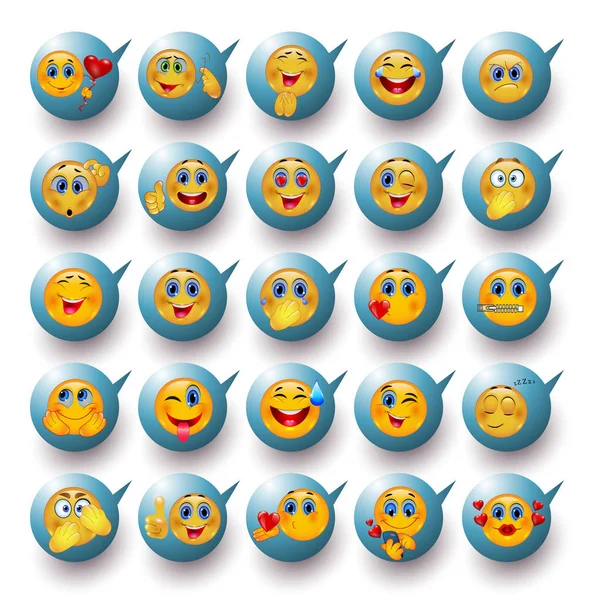 Grande Serie Varie Icone Emoji Isolate Sfondo Bianco Illustrazione Creativa — Vettoriale Stock