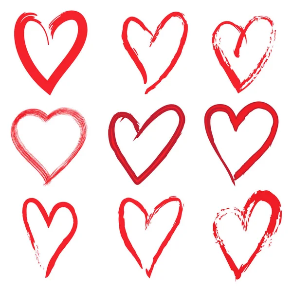 Set Hand Drawn Heart Icons Isolated White Background Red Color — Stock Vector