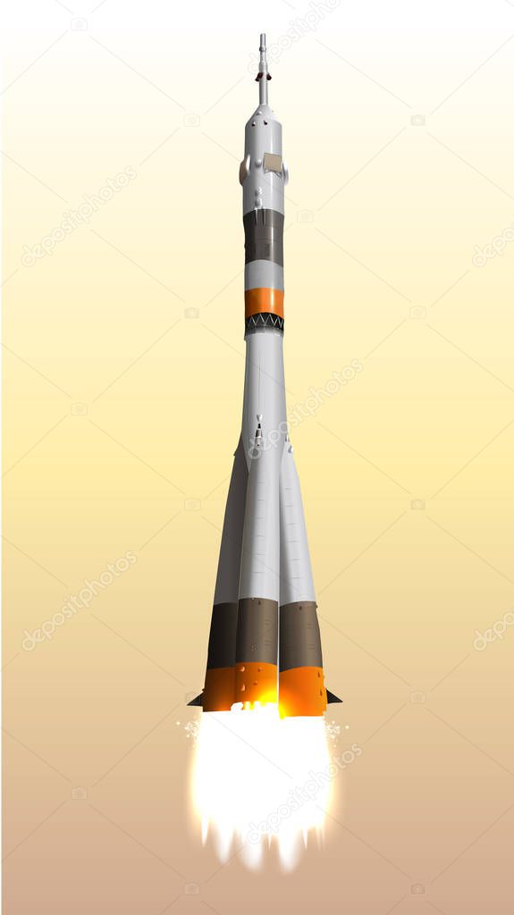 Realistic Space Ship Launching. Successfull Business Plans Realization Concept. 3D Vector Illustration