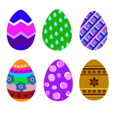 Süslü El Boyalı Paskalya Yumurtaları Beyaz Arkaplanda Düz Tasarımda İzole Edildi. Vektör İllüstrasyonu