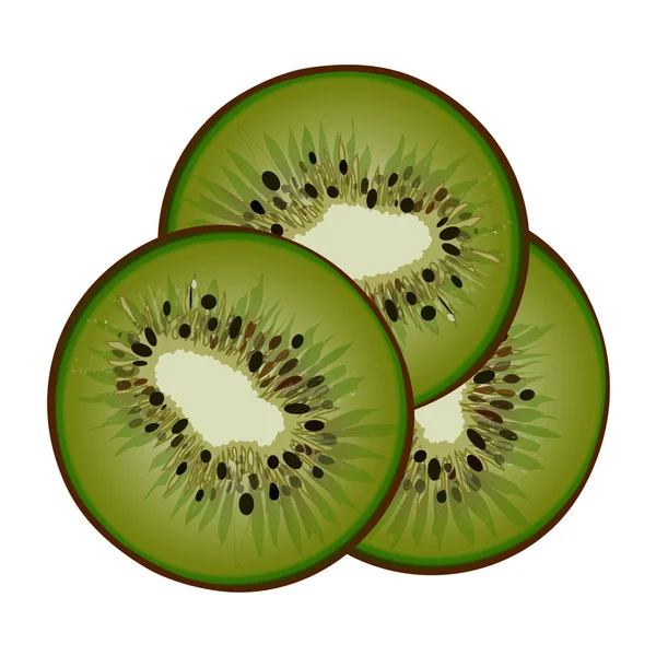 Kiwi Tranché Réaliste Isolé Sur Fond Blanc Dessert Tropical Été — Image vectorielle