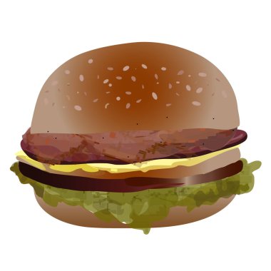 Beyaz arka planda izole edilmiş gerçekçi peynirli burger. Vektör İllüstrasyonu