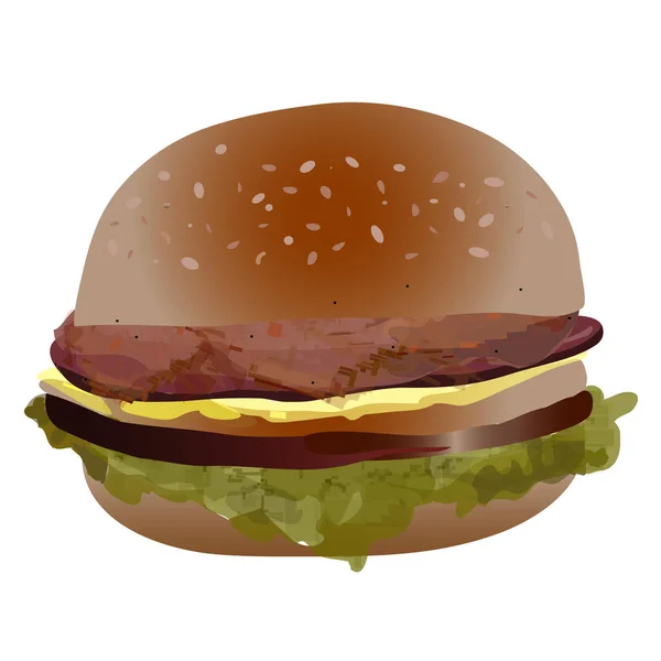 Burger Fromage Réaliste Isolé Sur Fond Blanc Illustration Vectorielle — Image vectorielle