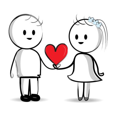 Boy & Girl in Love Holding Hands. Hand Drawn Sketch Vector Illustration