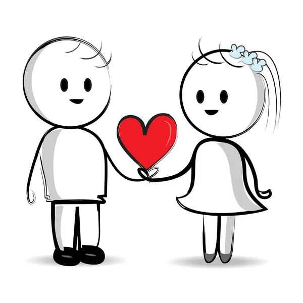 Boy Girl Love Holding Hands Hand Drawn Sketch Vector Illustration — Stockvektor